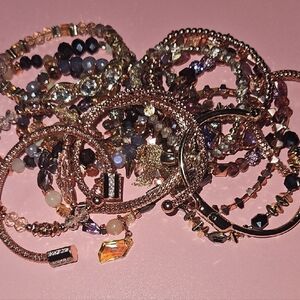 Chic Beaded Bracelet Set with Gold and Purple Accents